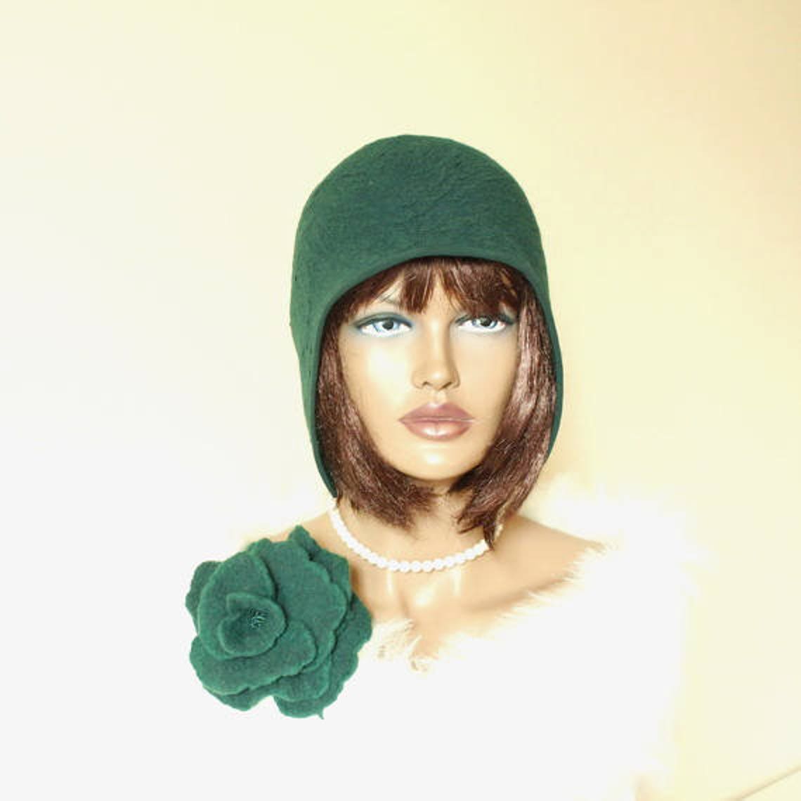 Dark green hat // Silk wool cap // Size 23 inches // Felted Etsy