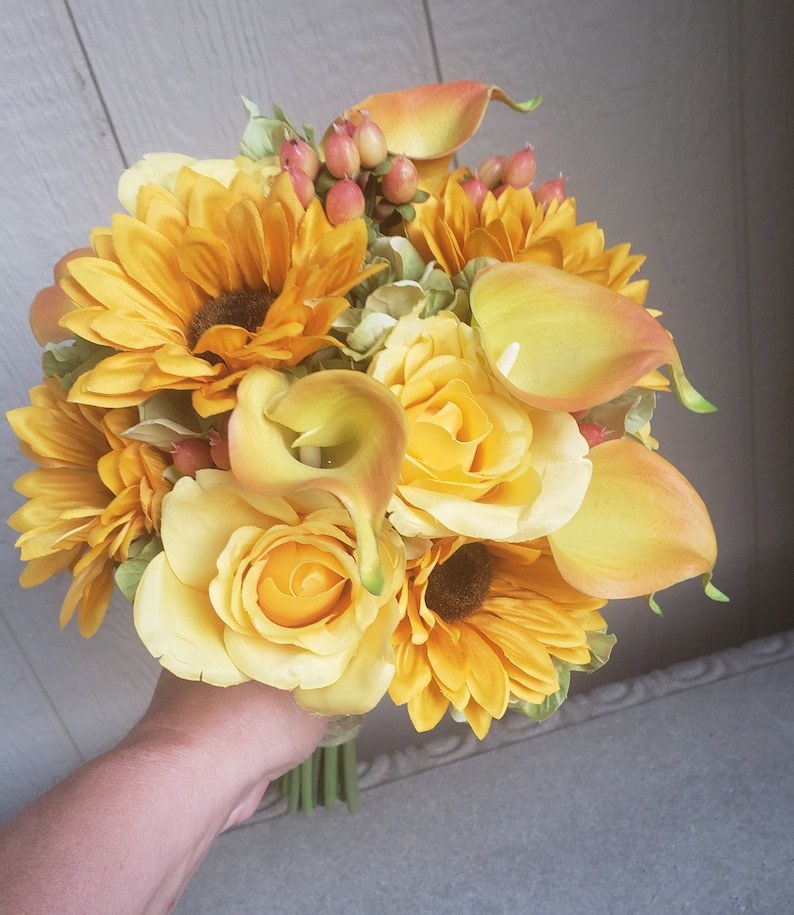 Sunflowers Calla Lilies Roses Hydrangea and berries / Etsy