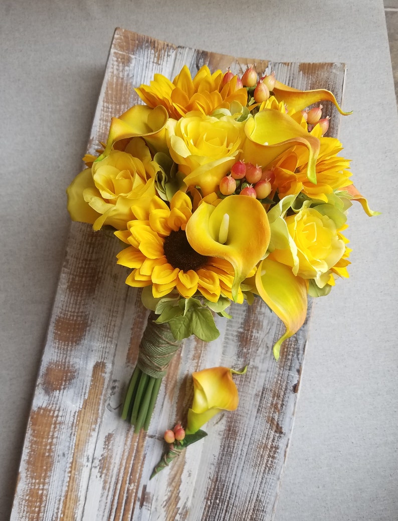 Sunflowers Calla Lilies Roses Hydrangea and Berries / Etsy