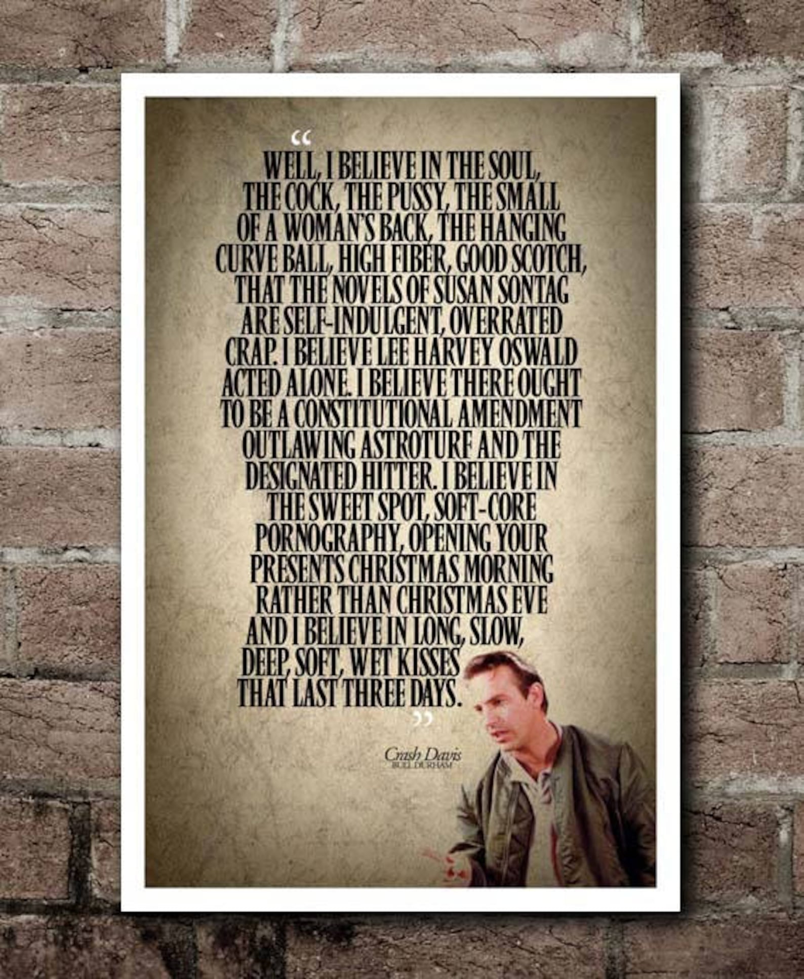 BULL DURHAM Crash Davis i Believe Quote Poster Etsy