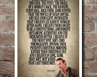 BULL DURHAM Crash Davis "I Believe" Quote Poster (12"x18")