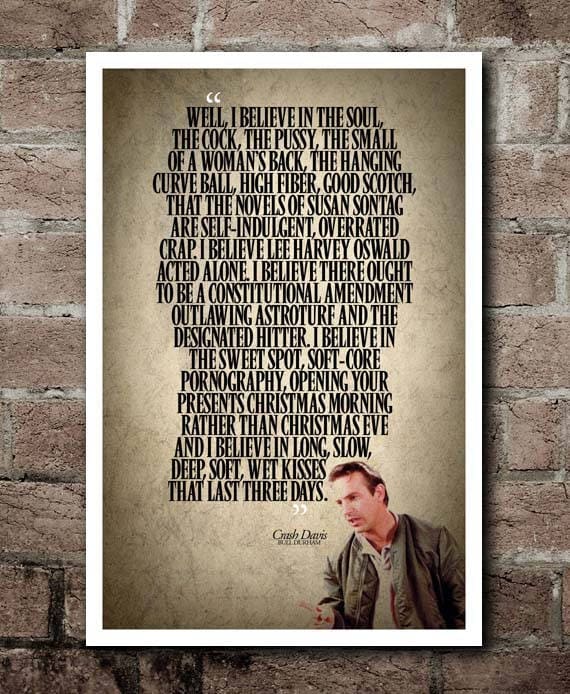 Bull Durham Quotes I Believe Bull Durham Crash Davis I Believe Quote Poster | Etsy België