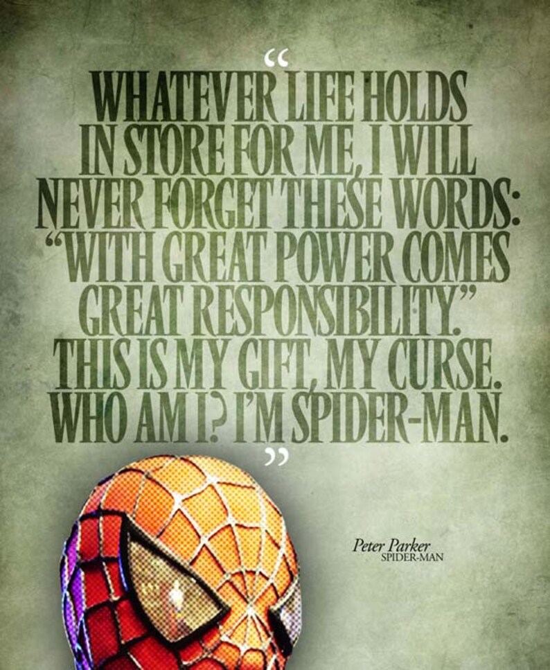 SPIDERMAN great Power Quote Poster Etsy