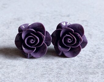 Violet flower earrings Gift wrap Polymer clay Rose Earrings Post Rose Jewelry Purple rose stud earrings Lavender rose Bridesmaids gift