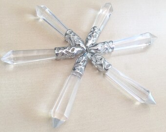 Clear Glass Crystal Necklace - Gemstone Pendulum Pendant, Chakras, Zodiac, Reiki, Healing, Spiritual, 55mm, Large, Silver Chain