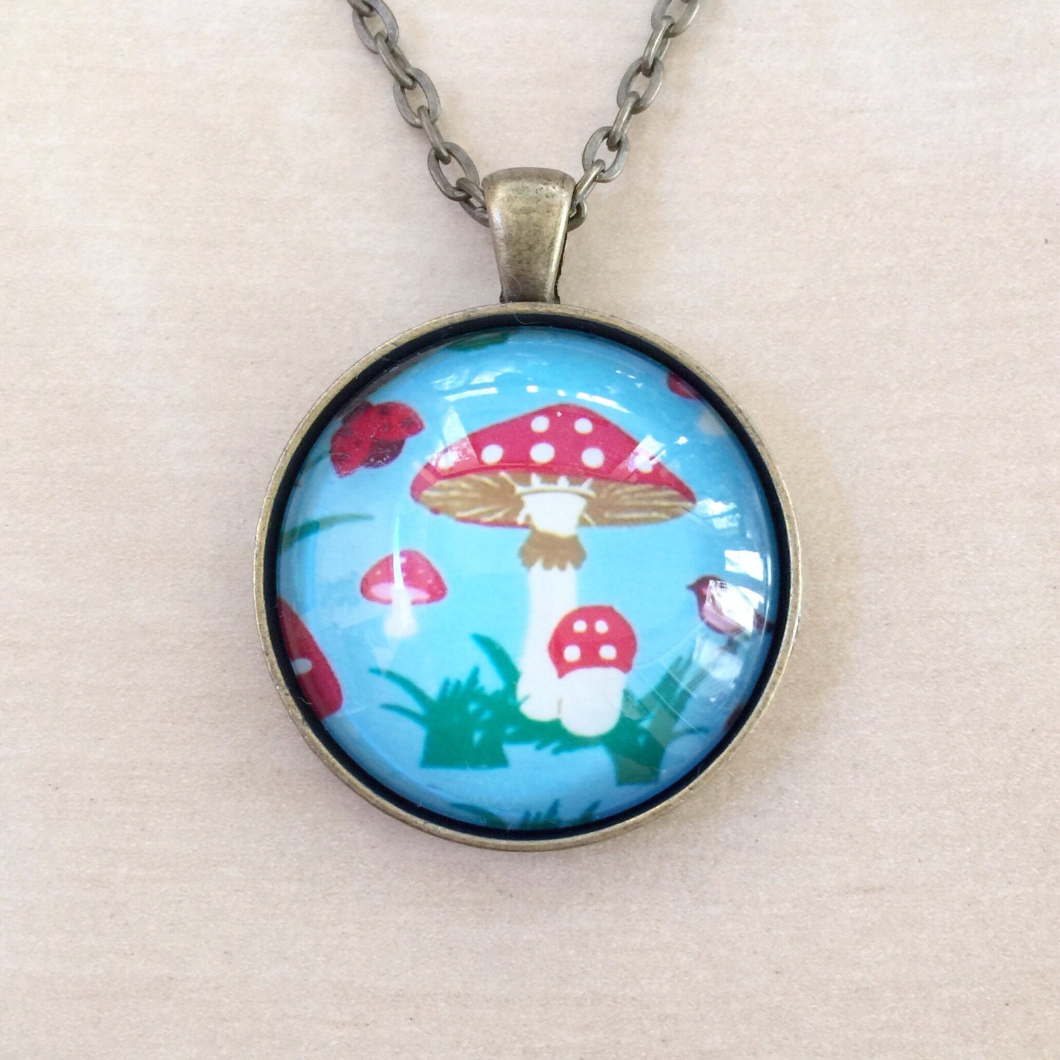 Toadstool Mushrooms & Wildlife Necklace Antique Bronze - Etsy
