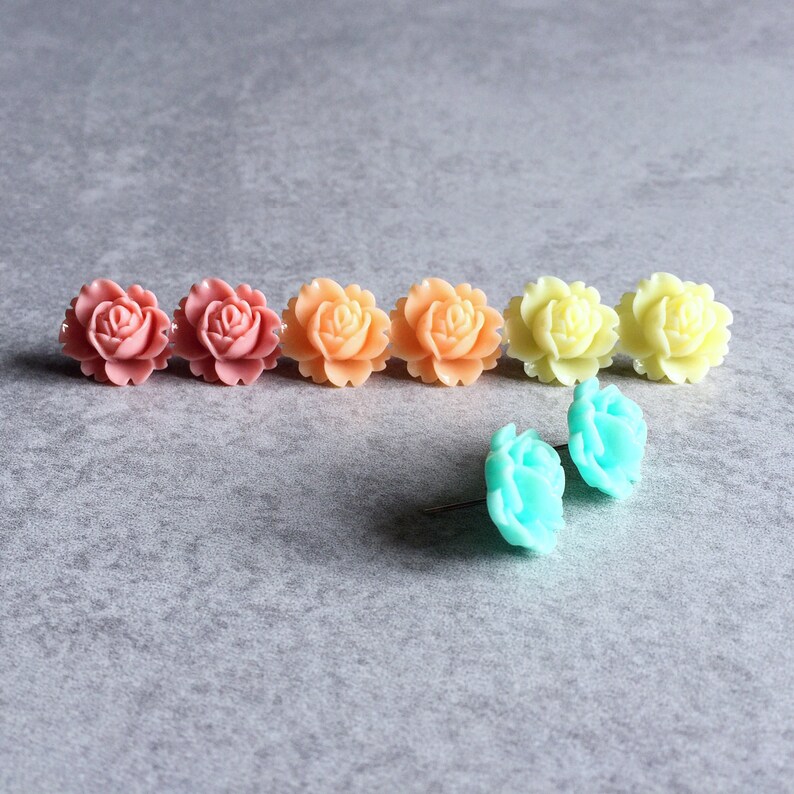 Pastel Collection Rose Stud Earrings Silver Studs Pastels Etsy