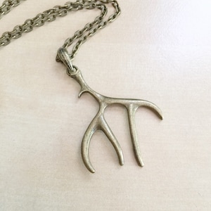 Bronze Antler Necklace - Antique Metal, Vintage, Large, Antlers, Deer, Longhorn, Elk, Moose, Link Chain, Woodland, Rustic, Hunting, Hunters