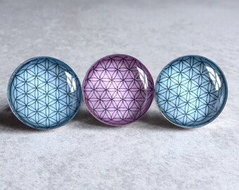 20% OFF: Sacred Geometry "Flower of Life" Rings - Silver Adjustable Band, 25mm Glass Cabochon, Lavender Purple, Powder Blue, Boho Chic Gypsy