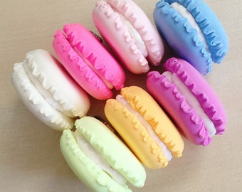 Colar Macaron colorido - Macaroons de argila feitos à mão, sobremesas, doces franceses, guloso, açúcar, doce, sobremesa, corrente de elos de prata