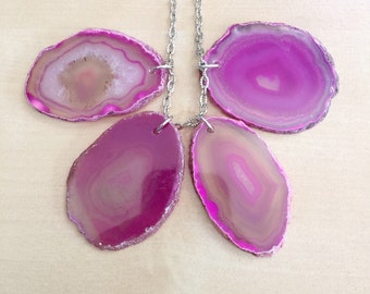 15% OFF: Pink Agate Slab Necklace - Rough Edge Geodes, Crystal Pendants, Reiki, Healing, Meditation, Chakras, Silver Link Chain, Boho Chic