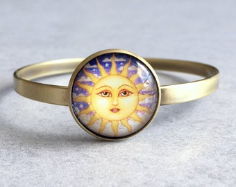 Sunbeam Bohemian Bangle - Stackable Bangles, 20mm Glass Cabochon, Sunburst, Sunshine, Antique Bronze Bracelet, Galaxy, Boho Chic Jewelry