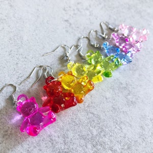 Colorful Gummy Bear Dangle Earrings - Sweet Treats, Sweet Tooth, Kawaii Jewelry, Kitschy Baubles, Tiny Food, Gummies, Rainbow Colors