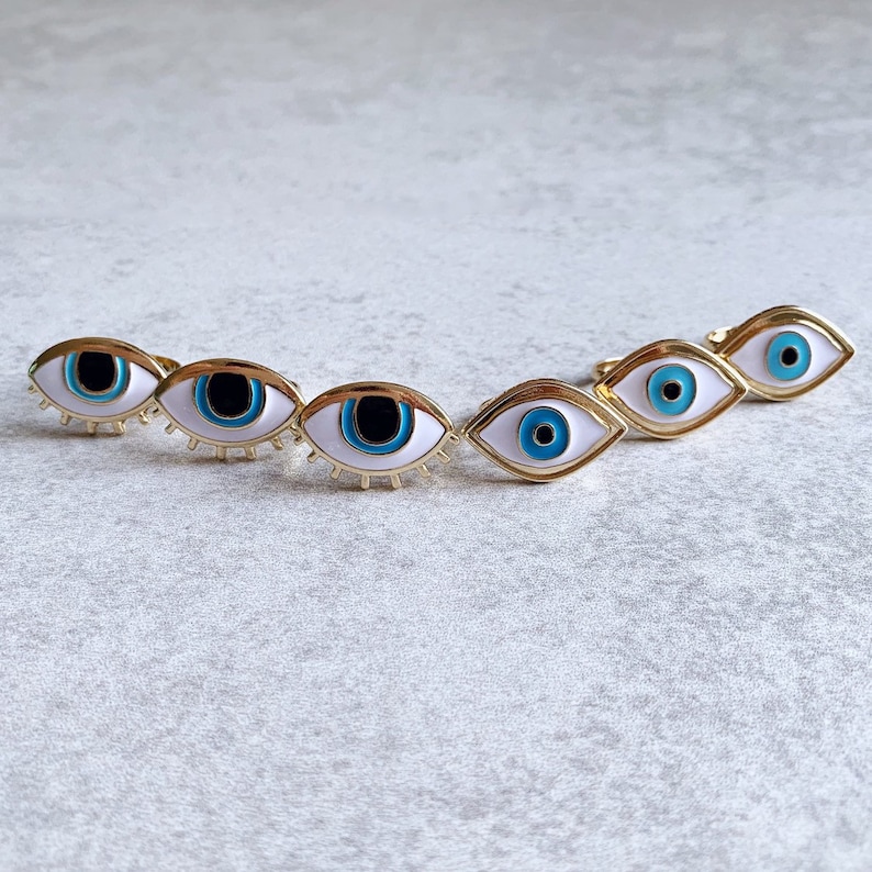 Allseeing Evil Eye Rings Blue Eyes White Enamel Gold Etsy