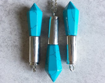 Türkise Kristall Kugelkette - Echte Edelsteine, Pendel Anhänger, Howlith Quarz, Chakra, Reiki, Heilung, Boho Chic, Silberkette