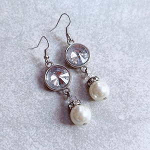 30% KORTING: Ronde Crystal Rhinestone x Pearl Earrings - Ivory White Pearls, French Hooks, Vintage, Downton Abbey, Bruidsmeisje sieraden