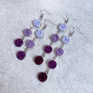 Purple Ombre Druzy Earrings (Short/Long) - Lavender, Lilac, Violet, Plum, Aubergine, Eggplant, Glitter Cabochons, Crystals, Boho Chic