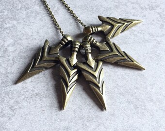 Bronze Tribal Arrow Necklace - Large, Native-American Inspired Charm, Arrowhead Pendant, Antique Brass, Hipster, Antique Silver Link Chain