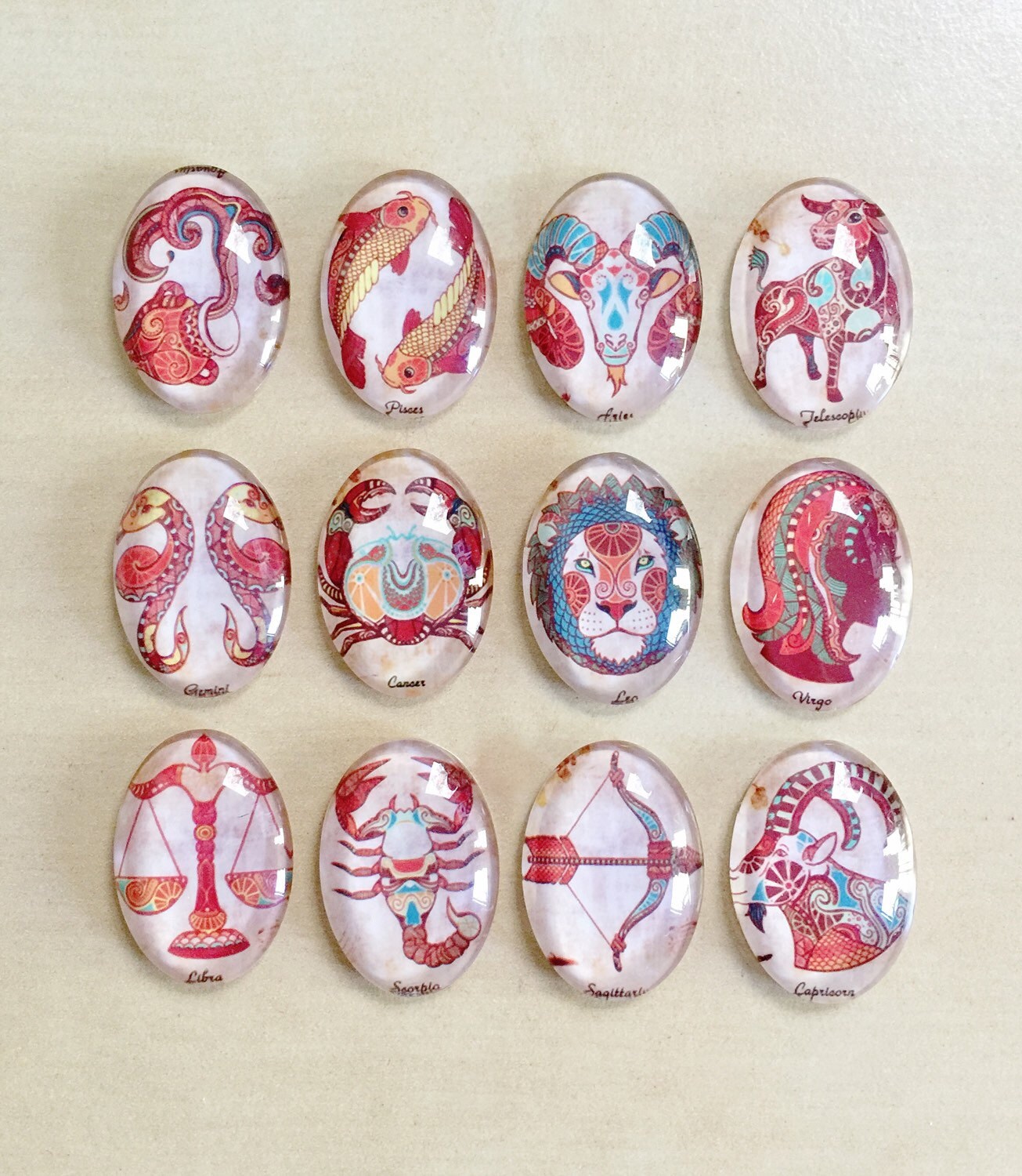 Glass Zodiac Ring 12 Astrological Signs Antique Bronze Etsy