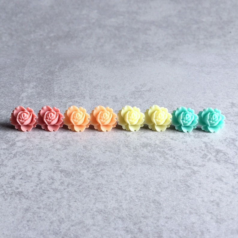 Pastel Collection Rose Stud Earrings Silver Studs Pastels Etsy