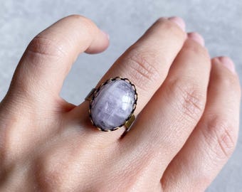 Rose Quartz Oval Ring - 18x13mm Cabochon, Bronze Adjustable Band, Antique Lace Bezel, Crystal Rings, Pink Quartz, Geode Jewelry, Boho Chic