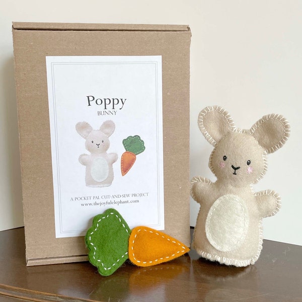 Make Your Own Poppy Bunny, Beginner Hand Sewing Kit, Easy Craft for Kids or Adults, Natural Wool Felt, DIY Rabbit Plushie, Eco-Friendly Gift