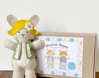 Make Your Own Blossom Bunny, Beginner Hand Sewing Kit, Easter DIY Plushie, Easy for Kids or Adults, Pre-cut, Natural Wool, Eco-friendly Gift