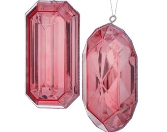 Pink Emerald Cut Ornaments, 5 Inch, Oblong and Rectangle Shape, Gem Ornaments, Jewel, Wreath Attachment, Tree decor