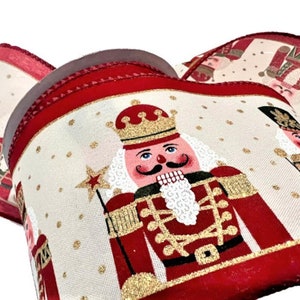 30 Feet ( 10 yards ) 3.5" Glitter Nutcrackers Wired Edge Ribbon Christmas Nutcracker Ribbon Roll
