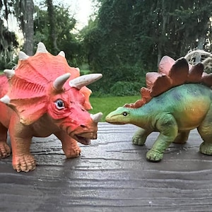 Set of 2pc Dinosaur Christmas Ornaments Triceratops and Stegosaurus