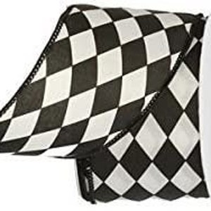 3 inch 30 Feet Black & White Harlequin Wired Edge Ribbon Roll