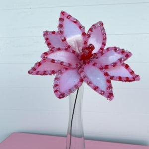 22&quot; Candy Snow Glitter Poinsettia Stem Christmas Tree Trimming Home Wreath Accent Decoration