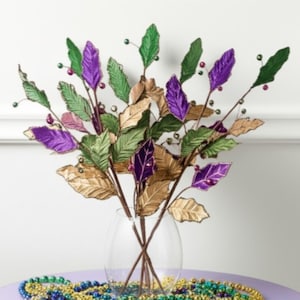Leaf or Poinsettia Multicolor Mardi Gras Leaf Spray Stem Pick Christmas Tree Wreath Decoration