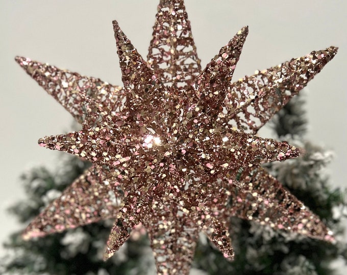 3d Rose Gold Tinsel Christmas Tree Topper Etsy