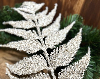 Gold Beaded Textured Christmas Glitter Leaf Floral Stem Christmas Trees Garlands,  wreaths, centerpieces
