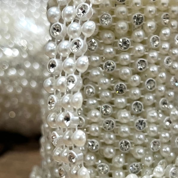 Rhinestone And Pearl 1/2" Trim - Crafts Supplies, Decorating Beads Trimming Diy Projects