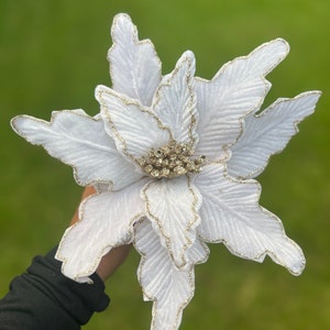 Ivory & Gold Velvet Poinsettia Pick Stem Christmas Tree Trimming Home Decoration Keepsake Wreath Decorations