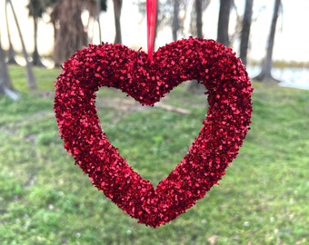 Red and White Heart Ornaments Felt Hearts Decorations Valentines Heart  Decorations Christmas Holly Embroidered 