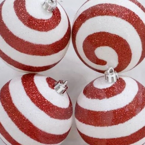6count Red and White Striped Shatterproof Christmas Ornaments Etsy