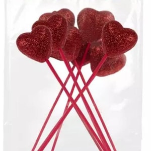 Red Glitter Heart Picks Valentine&#39;s Day Picks Home For Baskets Party Supplies 8.25&quot;