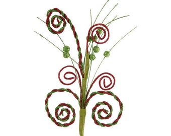 Red & Green Glitter Twisted Twirl Pick Christmas picks and sprays, Christmas candy ornaments, Christmas craft supplies, wreath making