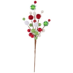 Red white and green Christmas pick - grinch Christmas pick - Christmas tree pick - classic Christmas pick Pom Poms