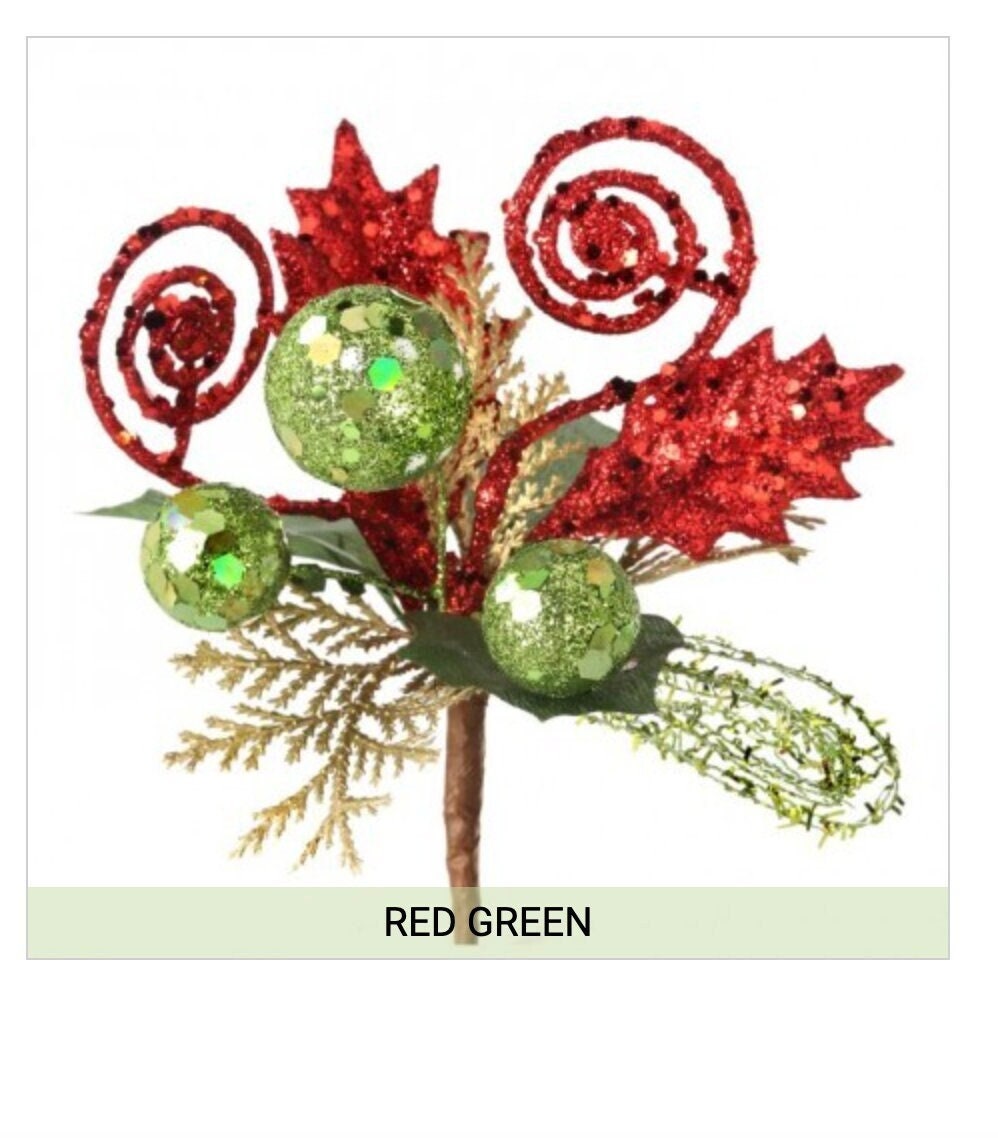 Glitter Red White and Green Christmas Picks Grinch Style Decorations