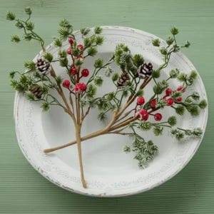 Frosted Pine and Berry Pick - Festive Christmas Home Decoration Accent Tree Trimming Decor