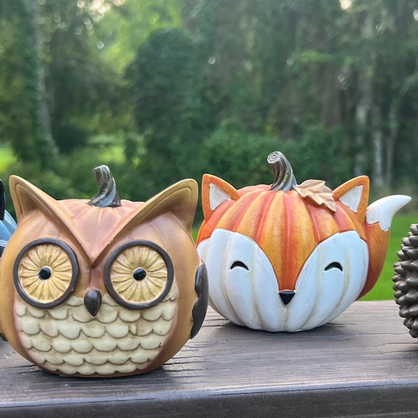 Adorables amigos del bosque, cosecha de otoño, decoración de resina para el hogar y la oficina, zorro, búho, mapache y erizo. Elige el estilo.