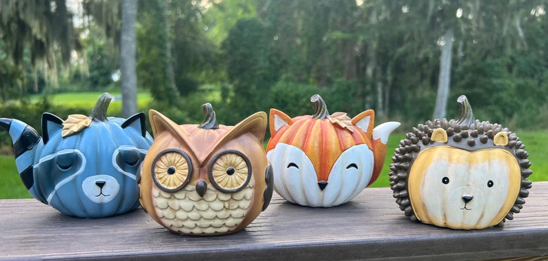 Adorable Forest Friends Fall Harvest Autumn Home Office Resin Decoration Fox, Owl, Racoon Hedghog Choose Style image 1