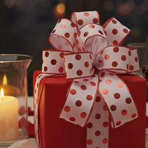 Ruban de luxe en velours blanc à pois - Bordure pailletée rouge - Ruban design avec bordure métallique de 10 mètres pour décoration de Noël, emballage cadeau et fêtes image 4