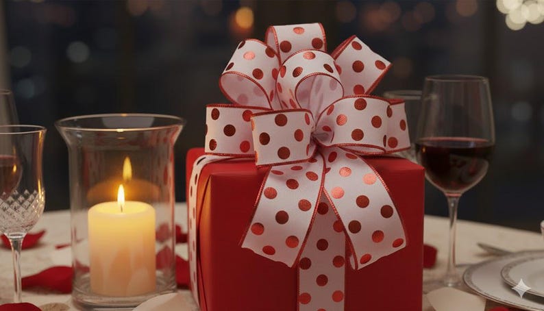 Ruban de luxe en velours blanc à pois - Bordure pailletée rouge - Ruban design avec bordure métallique de 10 mètres pour décoration de Noël, emballage cadeau et fêtes image 4