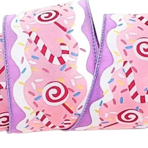 10 yd Candy Cane & Sprinkles Wired Edge Ribbon - 2 1/2&quot;