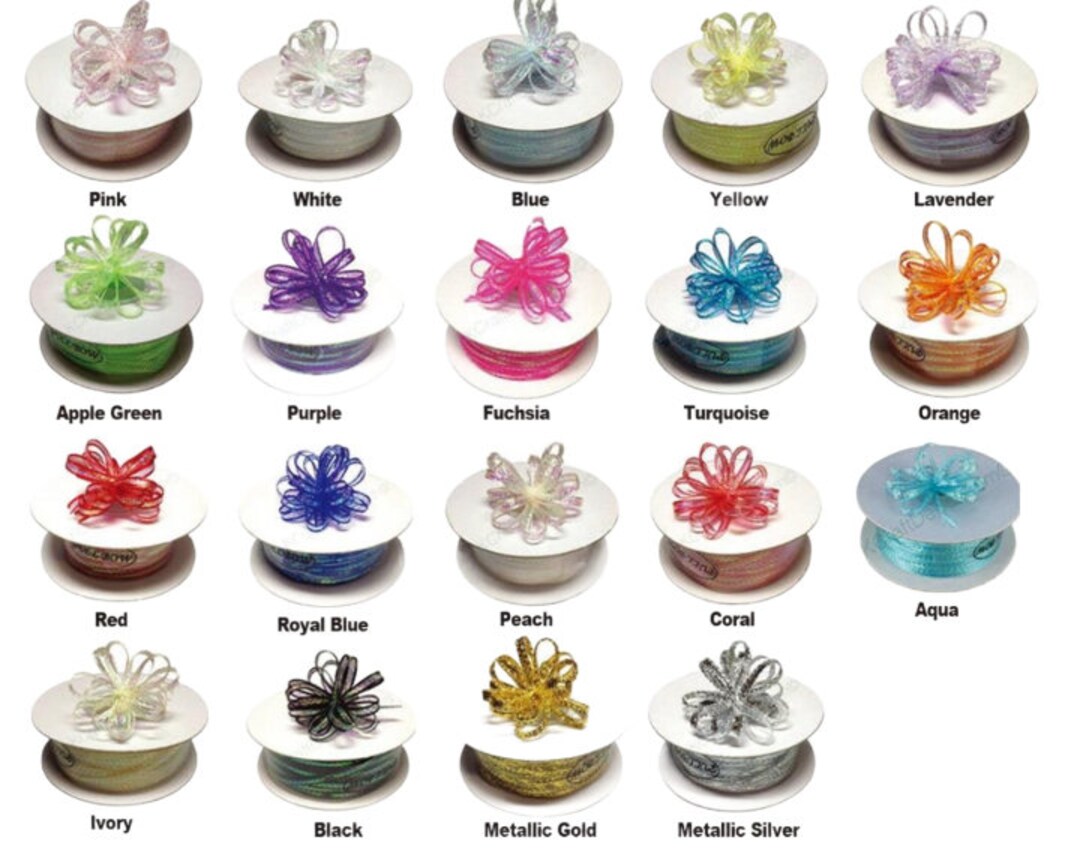 1/8" 50 Yards Organza Iridescent Center With String Pull Ribbon Bow - Etsy